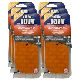 Ozium Paper Hanging Car Air Freshener with Odor Eliminator for Car - Refresh Your Ride with Automotive Air Fresheners, 3 Pieces (Caribbean Breeze, 6 Packs)