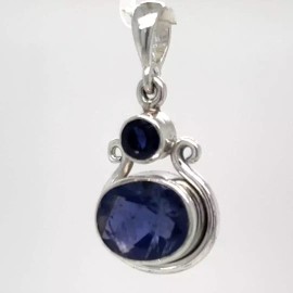 Amber America Blue IOLITE Oval Pendant  Oval Gemstone Natural Double 925 STERLING SILVER #7e