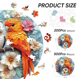 Wooden Puzzles for Adults, Parrots Flower Wooden Jigsaw Puzzles 500pcs,16.5x16.9in, Royal, Unique Shape Animal Adult Puzzles, Irregular Wood Puzzles Creative Gift for Adults and Kids Family Game