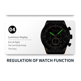 CURREN 8355 Luxury Classic Business Quartz Men Watch 3ATM Waterproof Large Case Big Dial Luminous Wrist Watch Calendar Minute Second Chronograph 24-hours Three Sub-Dials Wristwatch with Alloy Strap Band