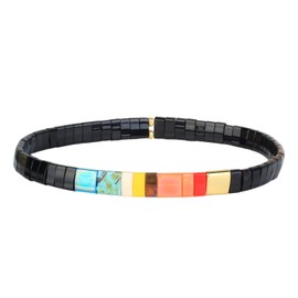 KELITCH New Miyuki Tila Beaded Stretch Bracelets Women Tila Bracelets Stackable Friendship Bracelets - Black 11B