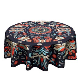 Granbey Boho Tablecloth Round 60 Inch - Bohemian Floral Table Cloth Western Ethnic Circle Tablecloths Cover for or Kitchen Dining Patio Indoor Outdoor
