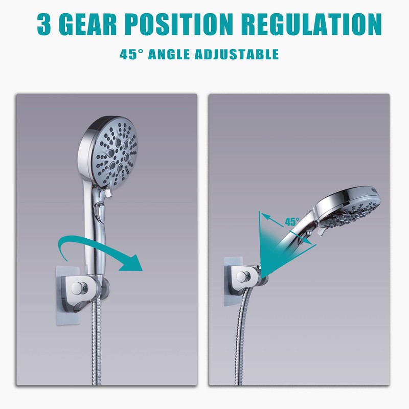 GwernKB Handheld Shower Head Holder with 2 Hanger Hooks,Strong Adhesive&Waterproof