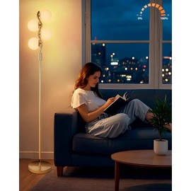 Lightdot 64IN Dimmable Globe Floor Lamp, Gold Standing Lamps with 4pcs 3000K G9 Bulbs Soft Warm White Eye Care, Modern Mid Century Floor Lamp for Living Room Bedroom