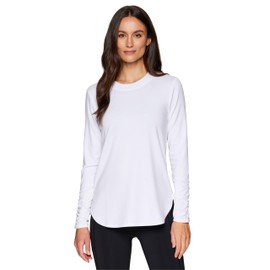 RBX Yoga Top for Women with Cut Out Back, Lightweight French Terry Long Sleeve Open Back Pullover for Casual Wear, Workouts White S