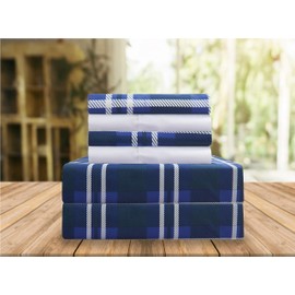 Elegant Comfort Luxury Soft Bed Sheets Plaid Pattern - 1500 Premium Hotel Quality Microfiber Softness Wrinkle and Fade Resistant (4-Piece) Bedding Set, Twin/Twin XL, Navy Blue