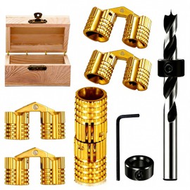 Brass 8mm Hidden Barrel Hinges with Drill Bit and Depth Stop Collar, 180 Degree Concealed Hinges for Wooden Box, Jewelry Box, DIY Crafts, 8 Piece
