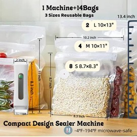 Handheld Vacuum Sealer for Food, Food Storage Bags Set, Reusable Sous Vide Bags (Vacuum Sealer Pump + 14 Bags)