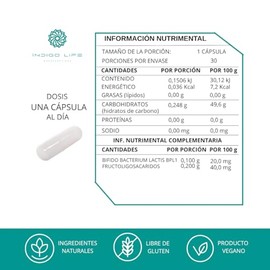 Simbioticos Probioticos y Prebioticos 30 Cápsulas Veganas de 500 mg Indigo Life                                                                       