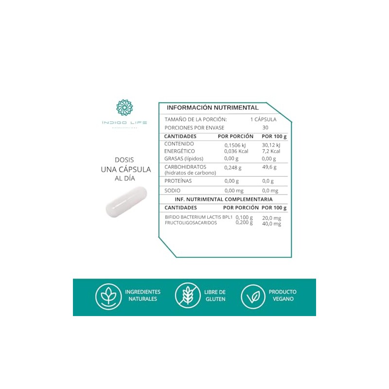 Simbioticos Probioticos y Prebioticos 30 Cápsulas Veganas de 500 mg