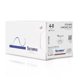 Sutumed CHROMIC Gut Absorbable Surgical Suture USP Size 4-0, 1/2 19mm Reverse Cutting Needle, 28 Inches (70 cm), 12 Count