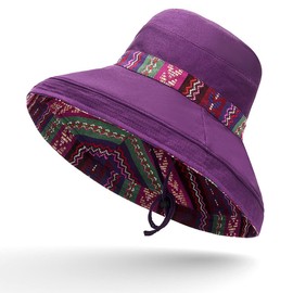 HUAMULAN Women Wide Brim Sun Hats Summer Beach Bohemian Fishing Hat for Hiking Garden Travel Lawn Work Chin Strap UV Protection