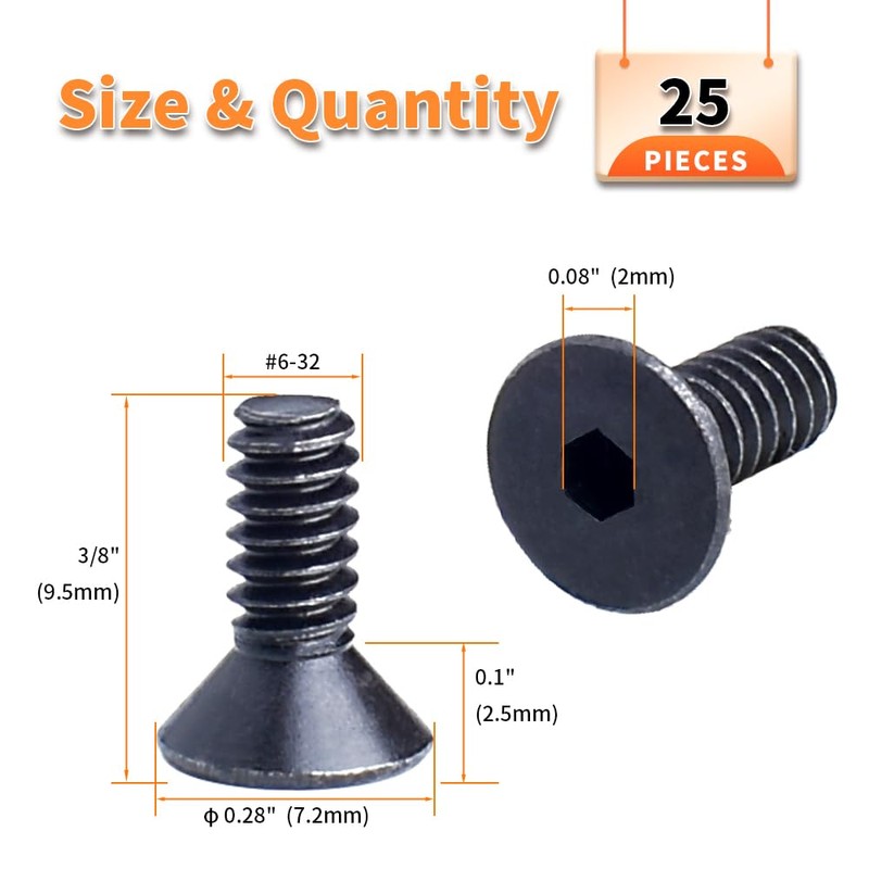 YOUFEN #6-32 X 3/8" Flat Head Socket Cap Screws 10.9