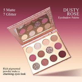 KYDA 12 Colors Dusty Rose Eyeshadow Palette, Sparkling Champagne Rose Gold Eyeshadow, Matte Pastel Violet Soft Pink Eye Shadow, Ultra-fine Smooth Blendable Powder, Pink Purple Eyes Glow Makeup