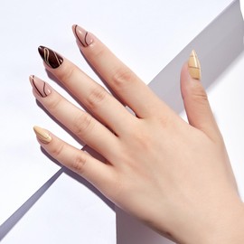 PaintLab Press On Nails - 24 Piece Fake Nails with Glue, Nail File, Prep Pad & Cuticle Stick | Non Toxic & Cruelty Free | Complete Glue On Nails for Women & Girls (Pumpkin Spice Almond)