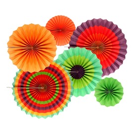 AKOAK Set of 6 Festival Decorations Colorful Paper Fans, Hang or Paste Round Wheel Disc Folding Fans for Party Supplies and Home Decoration (Multicolored)