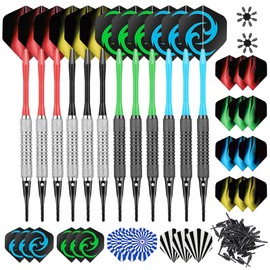 CareGames Soft Darts Set 12Packs with 4 Colors Plastic Shafts,Extra Flights,Points and Flight Protectors