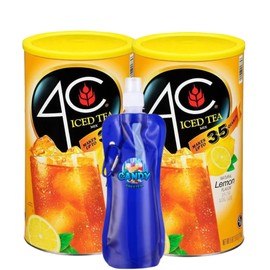 Candy Freezer 4C Iced Tea Lemon Flavored Powdered Drink Mix | Pack of 2 | 82.6 oz Per Canister - 165.2 oz TOTAL | Includes Candy Freezer Collapsible Drinking Bottle (Lemon)
