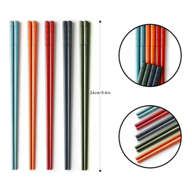 tiokin 5 Pairs Fiberglass Chopsticks-Reusable Chopsticks, 24cm Matte Non-Slip Family/ Hotel/ Restaurant Chop Sticks, Chinese/Japanese Hair Chopstick Gift Set, Morandi Multicolor, Dishwasher Safe