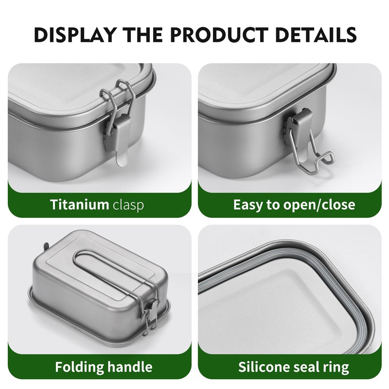 ZING TTI titanium lunch box 40oz, with handle, sealed lunchbox,