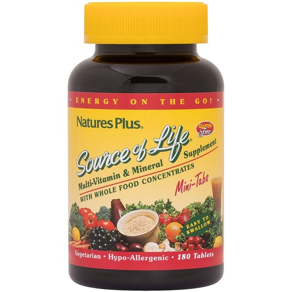 NaturesPlus Source of Life Mini-Tabs - Easy to Swallow Whole Food Multivitamin with Chelated Minerals, Energy Booster - 180 Vegetarian Mini Tablets (30 Servings)