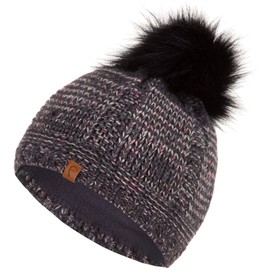 Faera Winter Hat Coloured Yarn Lined with Faux Fur Bobble Hat Fleece Lining Winter Knitted Hat Beanie Hat Women Men One Size 01, charcoal