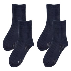 Fukusuke 37789WQ Men's Socks, Checkered Pattern, Crew Length, 2 Pairs Set, Non-Slip, Men's, navy