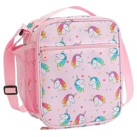 DAVBNM Lunch Bag for Girls Insulated Kids Lunch Box Unicorn Glitter Portable Leakproof Cooler Lunch Bag with Bottle Holder for School Camping Hiking Outdoor Beach Picnic