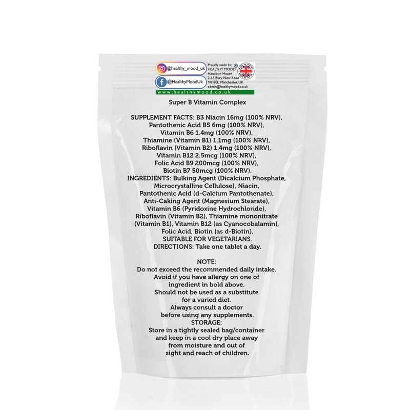 B Vitamins Super B Mulitvitamin Complex Complex 250 Tablets B1