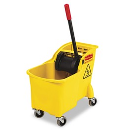 Rubbermaid Commercial Products 31 QT Tandem Mop Bucket and Wringer Combo on Wheels, Yellow, for Floor Cleaning/Wet Mopping