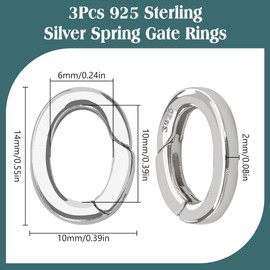 SUNNYCLUE 1 Box 3Pcs 15mm Spring O Ring Clip 925 Sterling Silver Spring Oval Rings Bulk Metal Carabiner Clip Clasps Purse Trigger Snap Hooks Gate Rings for jewellery Making Keyring Bags Diy Craft Supp