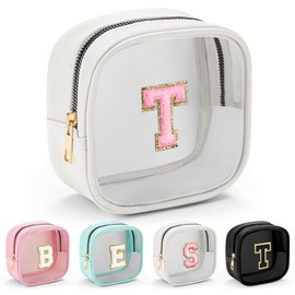 Parima Personalisierte Geschenke für Frauen Mädchen - Klein Kosmetiktasche Durchsichtige Kosmetiktasche Mädchen Geburtstagsgeschenk für Teenager Mädchen Beste Freundin Kosmetiktasche mit Buchstaben T