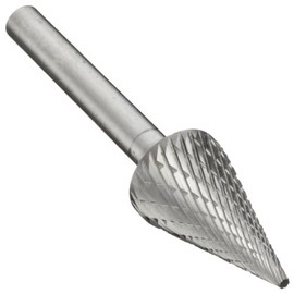PFERD Cone Carbide Bur, Uncoated (Bright) Finish, Double Cut, Point End, 1/4" Shank, 1/2" Head Diameter, 1/2" Head Length (SM-5)
