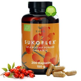 Sukoflex® Organic Rosehip Capsules, Pack of 200, Antioxidant, Vegan Capsules with Vitamin C, Immune Capsules with High Dose Rosehip Powder, Rosa Canina, Natural Product, Ideal for Your Health