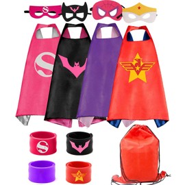RioRand Kids Dress Up Superhero Capes Set and Slap Bracelets Costumes Birthday Party Christmas Gifts (4PCS FOR BOYS & GIRLS)