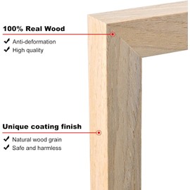 KINLINK A1 Picture frame Natural Wood, Solid Wood frame with Acrylic Plexiglass for Pictures A2 with Mat or A1 without Mat, Wall Mounting Display, 2 Pack