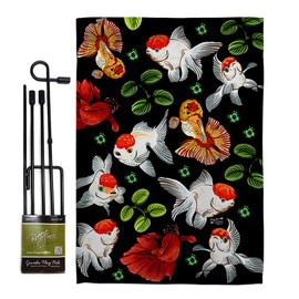 Angeleno Heritage Oranda Pond Garden Flag Set with Stand Animals Sea Creature Nautical Ocean Fish Outdoor Summer Marine House Decoration Banner Small Yard Gift Double-Sided, Made in USA