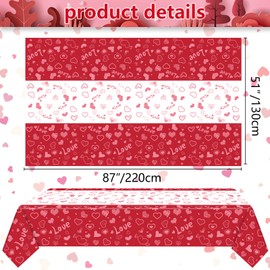2 Pack Valentines Day Tablecloth Party Decoration Supplies, Heart Shape Valentines Day Table Cover Happy Valentine's Day Table Decorations