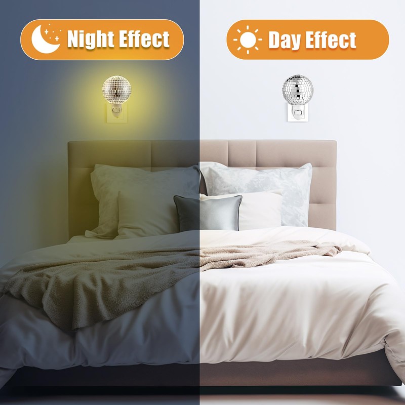 Disco Ball Night Light Plug into Wall, Silver Mirror Night