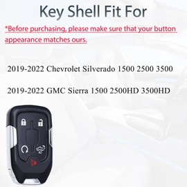 SUPALAND Key Fob Shell Case Replacement Fits for Chevy Silverado GMC Sierra 2500HD 3500HD 2019 2020 2021 2022 Keyless Entry Remote Control 5 Button Pad Cover with Keychain