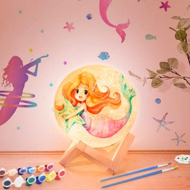 Minleway 7.1 Inches 16 Colors Rechargeable Paint Your Own Moon Lamp Kit, DIY Night Light Arts & Crafts Kit Gift for Kids, Women,Teen Girls Birthday Ages 5 6 7 8 9 10 11 12 Bulk Home Room Decor