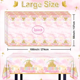 Avezano 3 Pcs Princess Castle Tablecloth Rainbow Princess Birthday Table Cloth for Girls Women Birthday Party Decorations 108 x 54 Inch