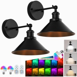 Battery Operated Wall Sconce, 2 Pack Dimmable Wireless LED Wall Lamp with Remote