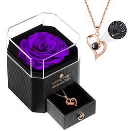 WILDLOVE Womens Gifts for Christmas, Preserved Real Purple Rose with Necklace, Stocking Stuffers for Women, Xmas Gift Ideas for Mom Grandma Wife Girlfriend, Anniversary Birthday Gifts for Women