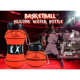 ETHLETICO - Botellas de agua plegables con mosquetón, botella de agua deportiva de grado alimenticio, para regalo, botella de agua plegable para senderismo, escuela, gimnasio, deportes y viajes, 19 onzas/550 ml (baloncesto)