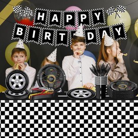 Race Car Party Supplies 170Pcs Racing Car Party Decorations Race Car Party Plates and Napkins Set for Race Car Theme Birthday Race Track Party Supplies Serve 24