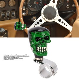 Skull Steering Wheel Knob Durable Reliable Rustproof Car Handle Spinner Knob Professional for Tractors (Black Hair Green Face)