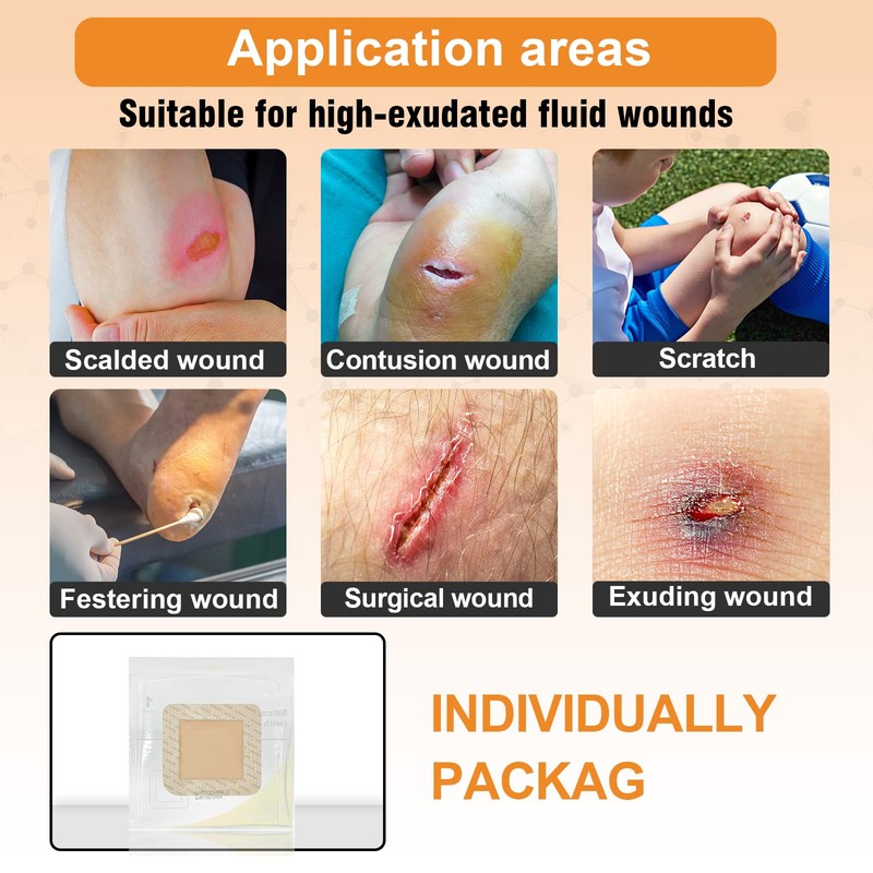 Carbou Silicone Foam Dressing 3"x3",5 Pack