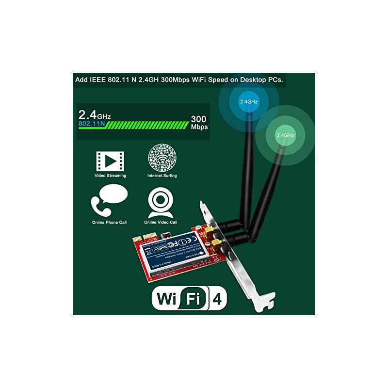 Adaptador de Red inalámbrico PCIe de 2,4 GHz y 300