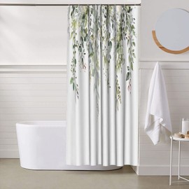 Extra Long Shower Curtains 72 x 78 Inch, Green Fabric Shower Curtains for Bathroom, Floral Leaves Textured Waterproof Bathroom Decor with Hooks - 72 x 78 Inch
